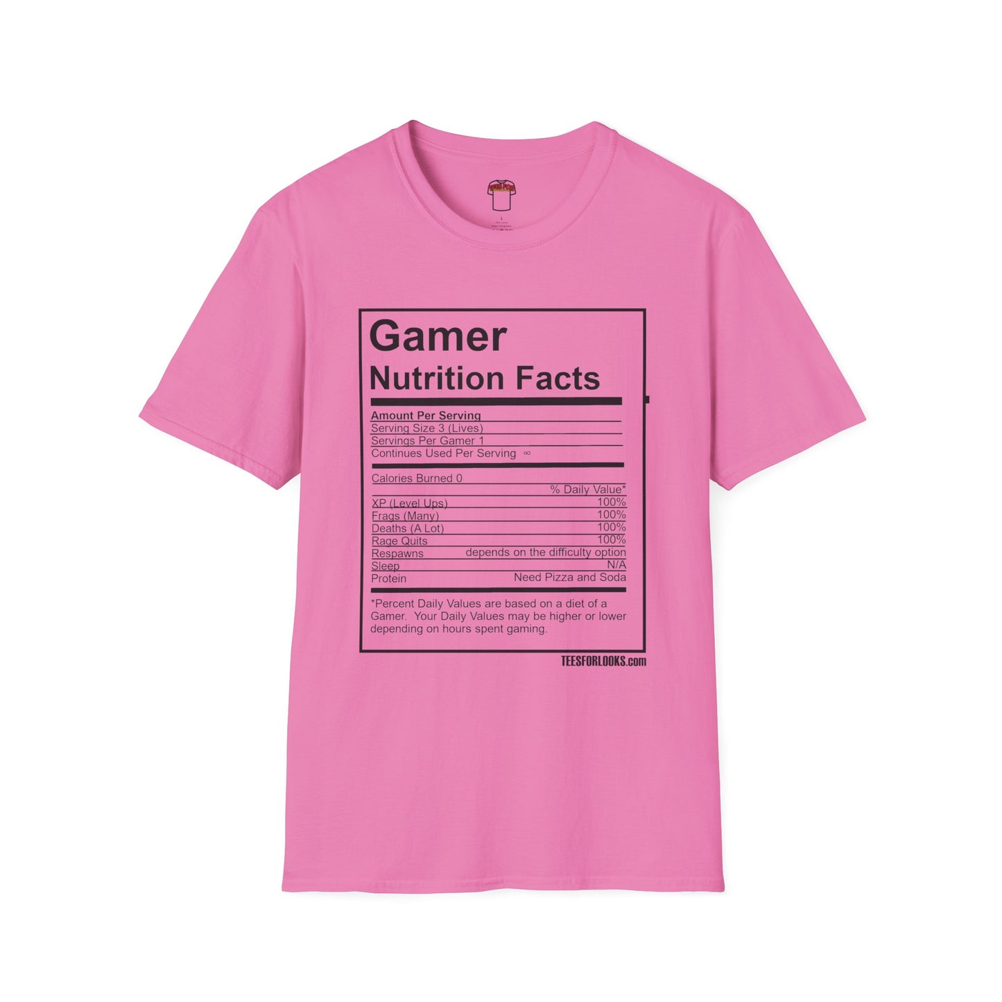 Gamer Nutrition Facts T-Shirt - Unisex Softstyle Tee for Gaming Enthusiasts