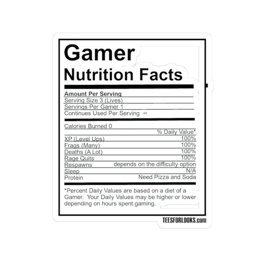 Gamer Nutrition Facts Stickers - Perfect for Gamers & Gaming Enthusiasts