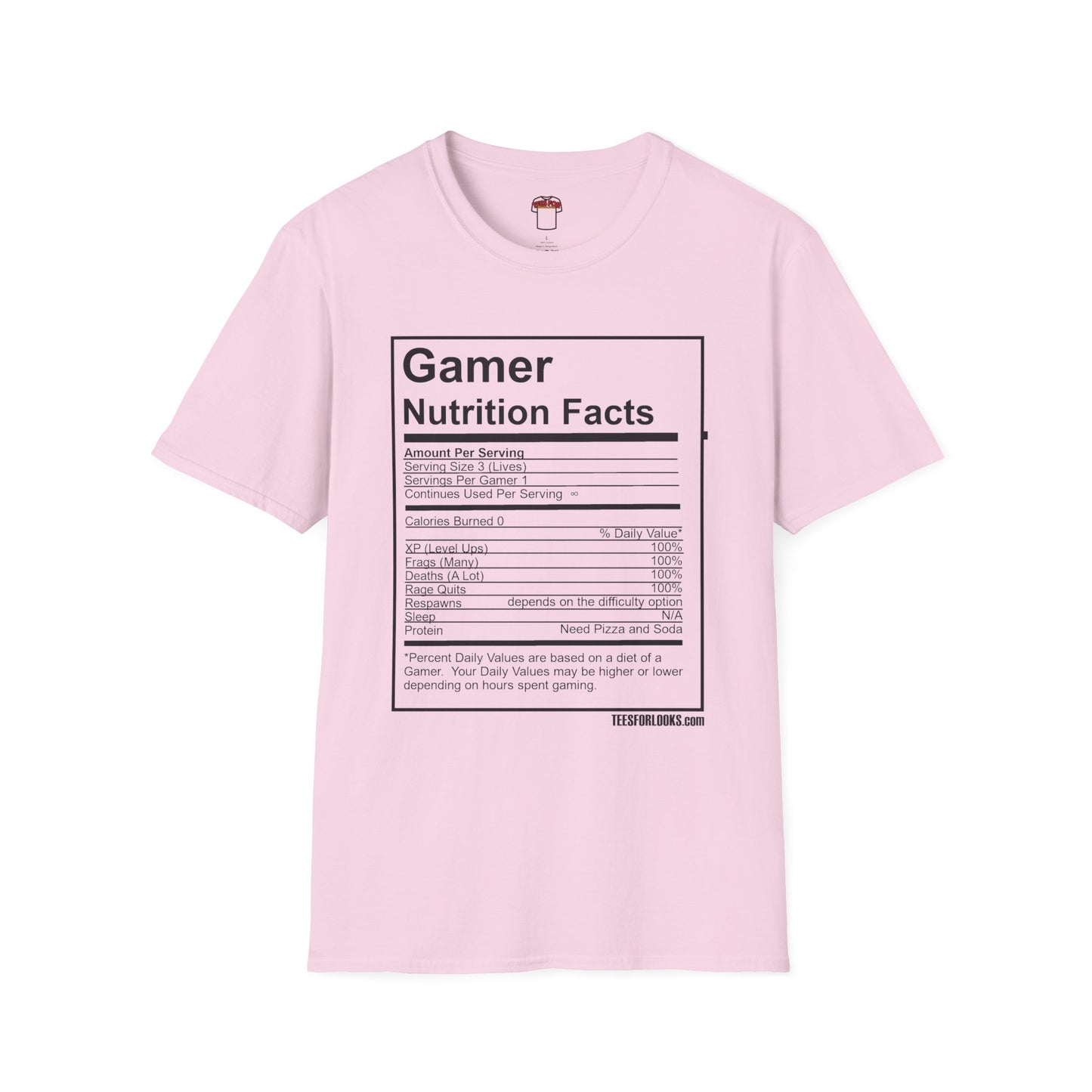 Gamer Nutrition Facts T-Shirt - Unisex Softstyle Tee for Gaming Enthusiasts