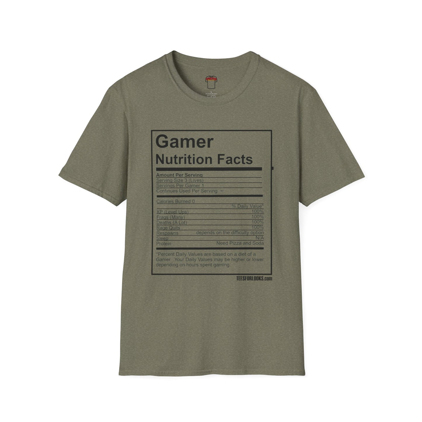 Gamer Nutrition Facts T-Shirt - Unisex Softstyle Tee for Gaming Enthusiasts