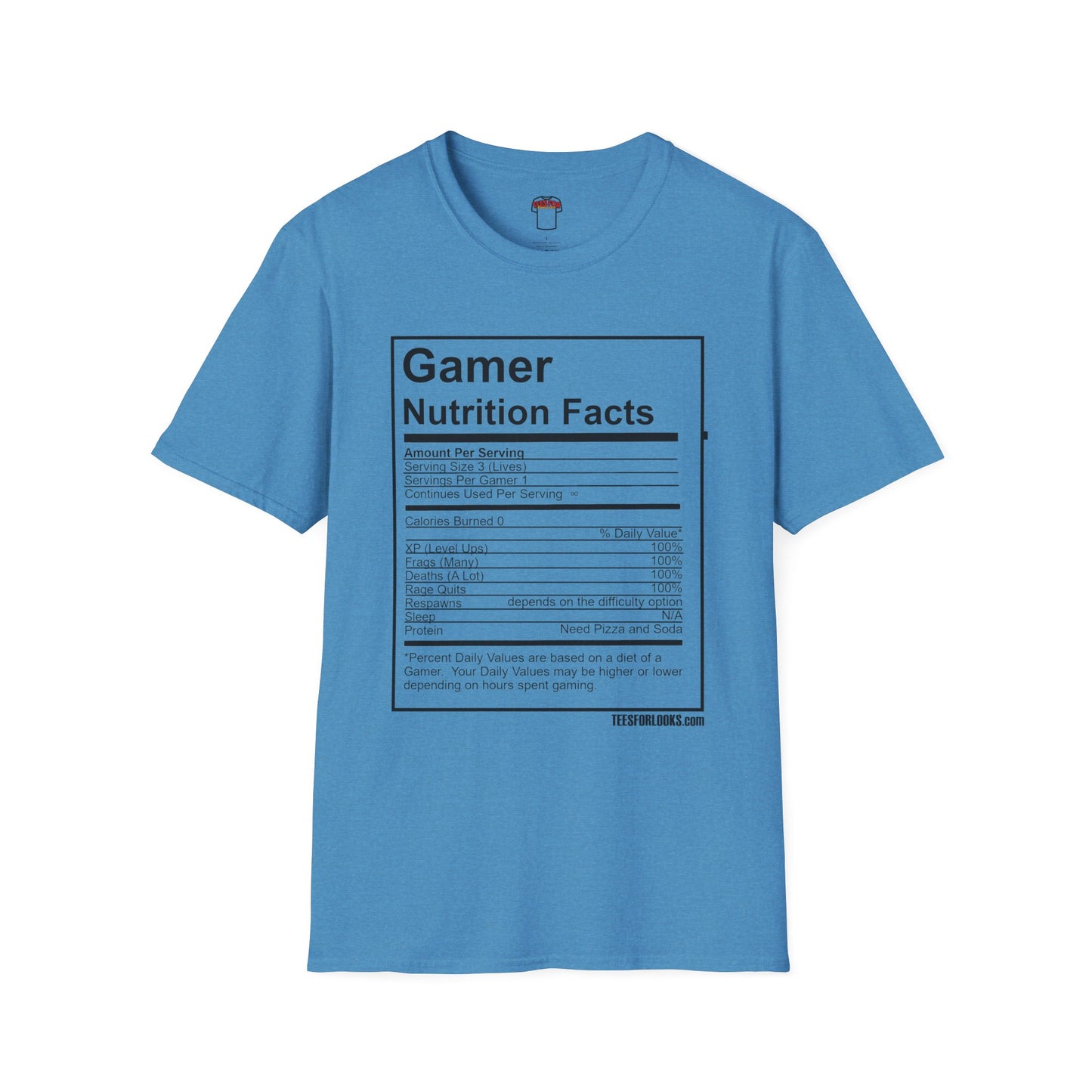 Gamer Nutrition Facts T-Shirt - Unisex Softstyle Tee for Gaming Enthusiasts