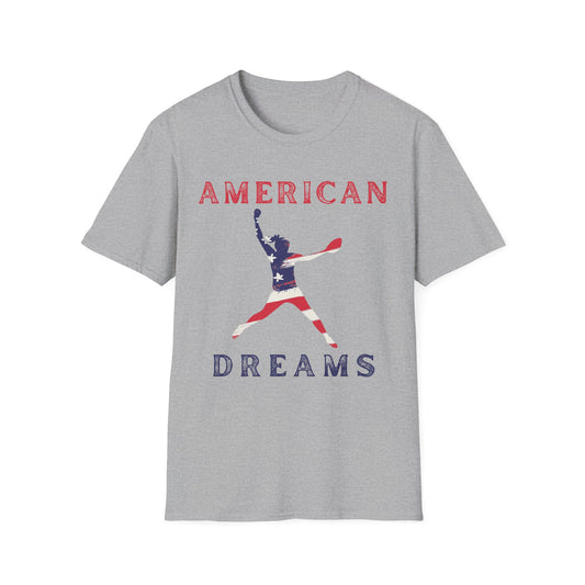 American Dreams Unisex Softstyle T-Shirt, Patriotic Apparel, Summer BBQ, Independence Day, Birthday Gift, Casual Wear