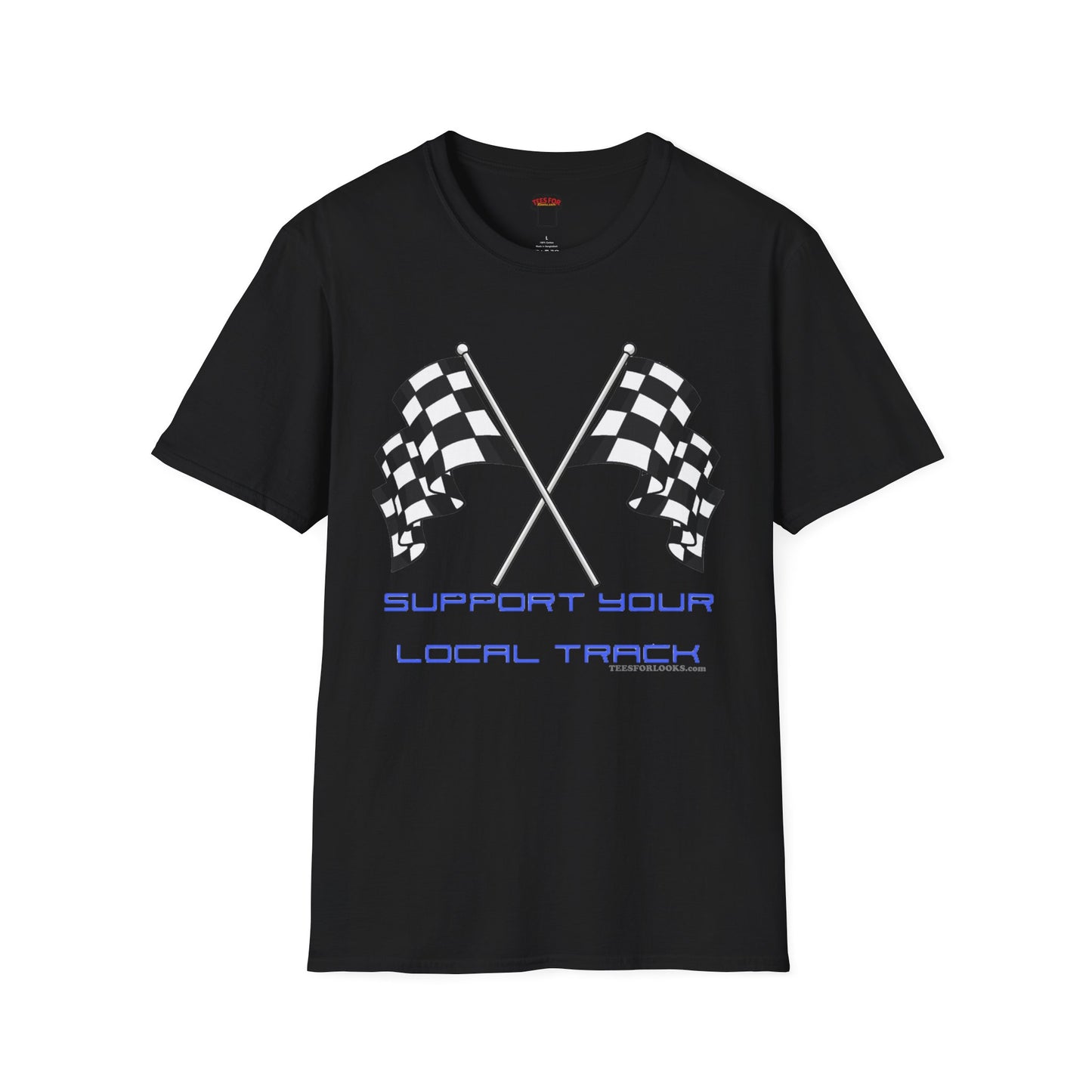 Support Your Local Track Unisex Softstyle T-Shirt - Racing Flags Design