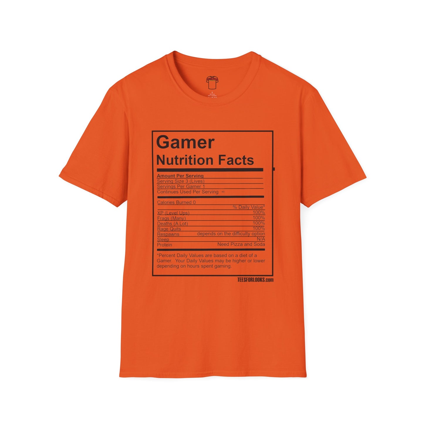 Gamer Nutrition Facts T-Shirt - Unisex Softstyle Tee for Gaming Enthusiasts