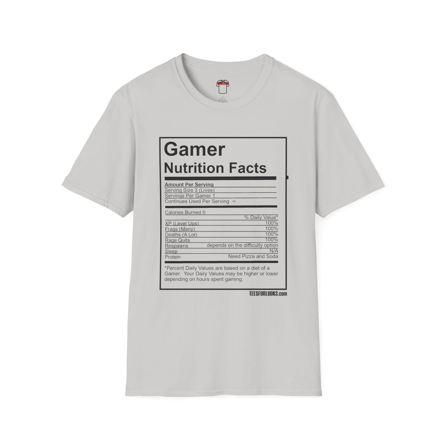 Gamer Nutrition Facts T-Shirt - Unisex Softstyle Tee for Gaming Enthusiasts