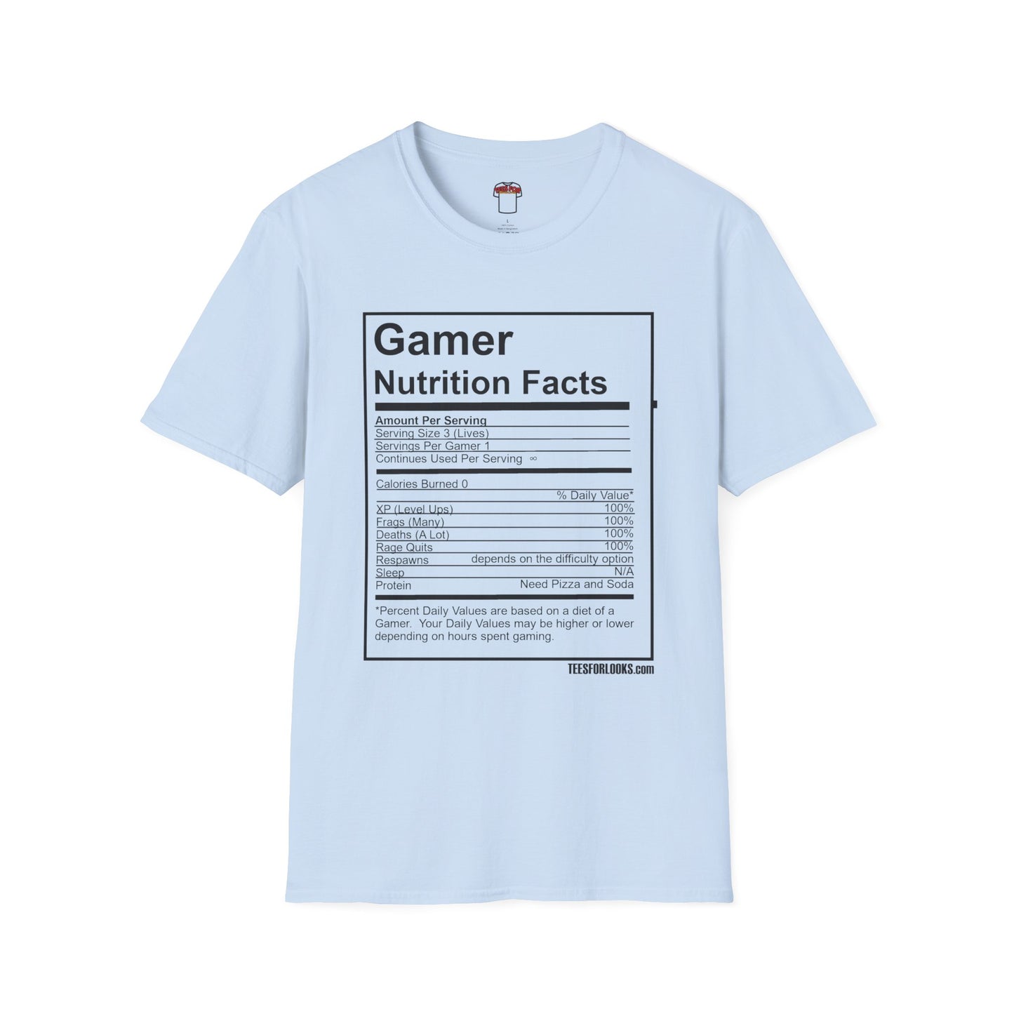 Gamer Nutrition Facts T-Shirt - Unisex Softstyle Tee for Gaming Enthusiasts